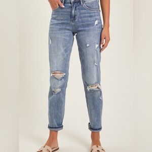Altar’d State| Patched + Distressed Denim Straight Leg Jean